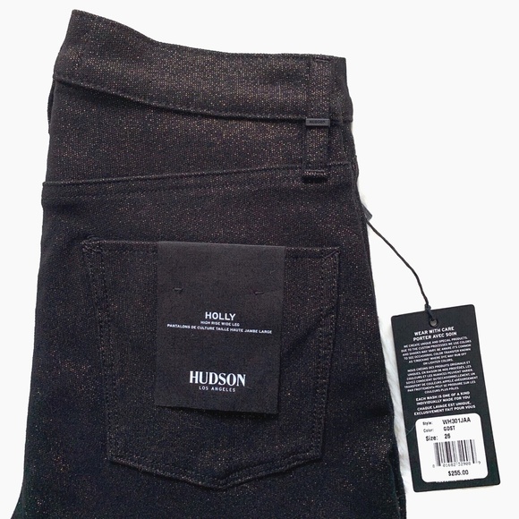 HUDSON Holly High Rise Black Gold Wide Leg Trouser Stretch Jeans - Picture 3 of 12